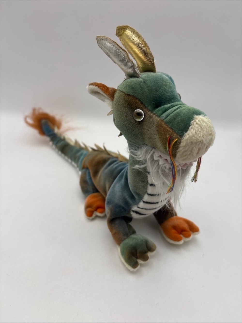 TY Plush Velvet Dragon Toy in Teal, Green & Orange - Small Pets Plush